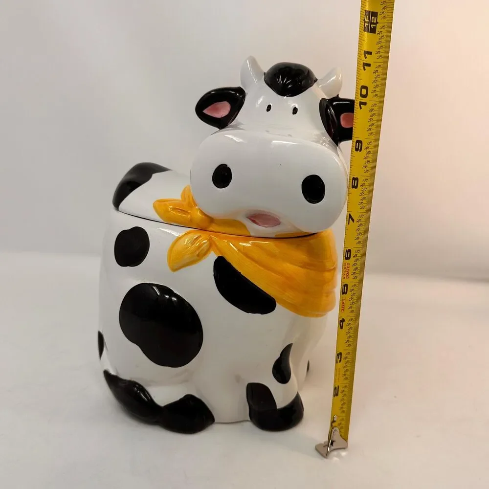 Vintage Cooks Club Ceramic Cow Cookie Jar Yellow Bandana Farmhouse Decor 11